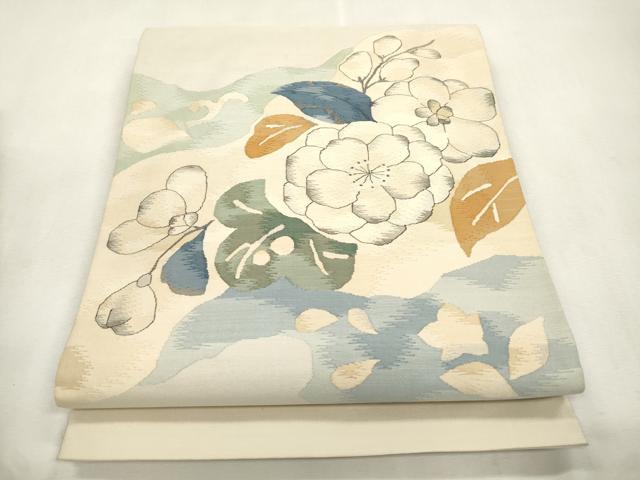 長閑やかさ屋御召しもの●膜鳴楽器柄袋帯 すくい織 辻が花 正絹 珠玉 CABH6651dy