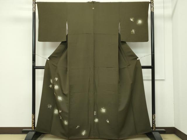 平和屋着物●極上　訪問着　刺繍　蛍暈し　草花文　金彩　媚茶色地　逸品　CZAA4502s6｜平和屋