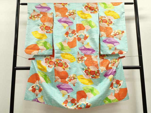 平和屋着物[]七五三　女の子　７歳　祝着　四つ身　扇面草花文　金彩　洗える着物　CAAZ7177ze｜平和屋