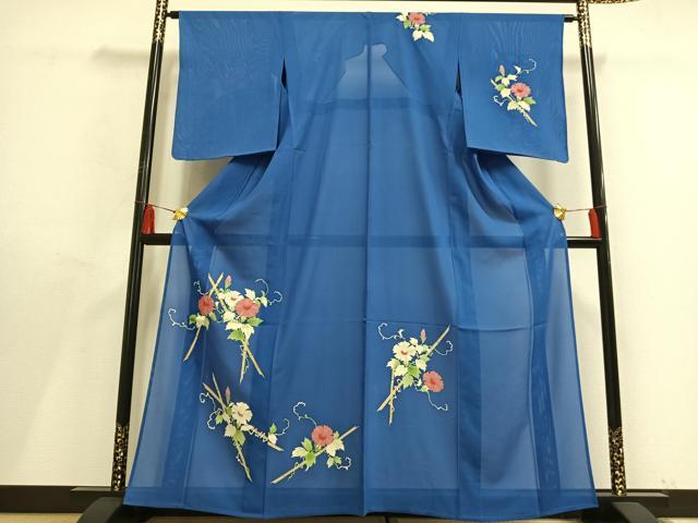 平和屋着物＊夏物 訪問着 絽 手描き 朝顔 銀彩 正絹 逸品 AABF5722fy｜平和屋