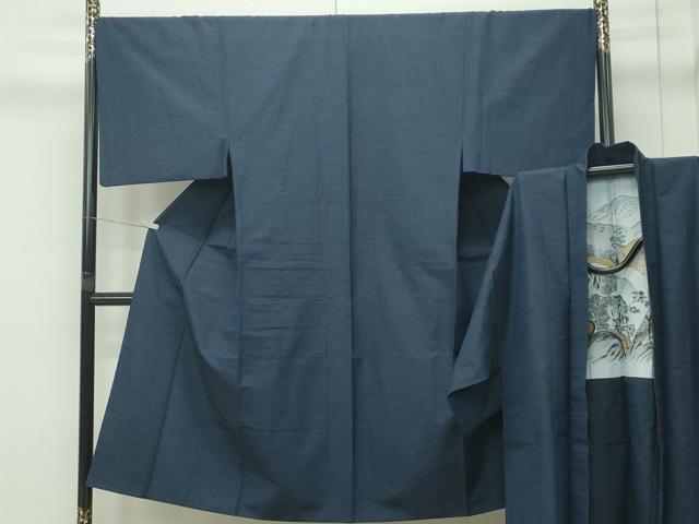 平和屋着物●極上　男性　紬　アンサンブル　色無地　藍鉄色　逸品　CZAA4510s6｜平和屋
