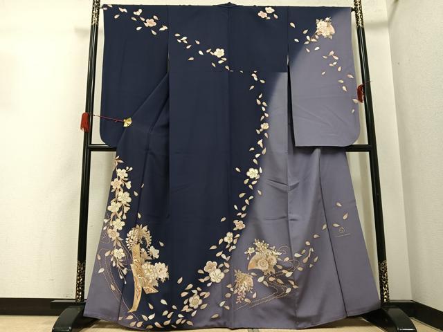 長閑やかさ屋御召しもの●流行り物ブランド名 hiromichi nakano ヒロミチナカノ 小振袖 二尺袖 刺しゅう 簪花文 暈し染め 金彩 正絹 珠玉 AABH3866ph