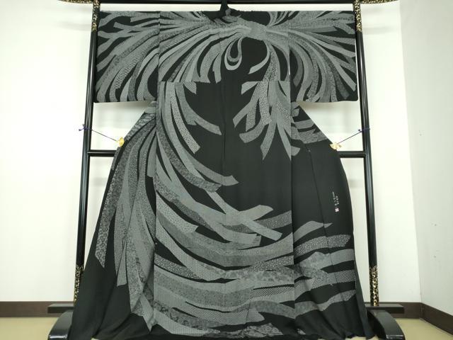 長閑やかさ屋御召しもの●言い慣わし芸術士 砂川健一 日本の首都小紋 短い訪問着 風呂敷き包み熨斗吉祥小紋柄 黒地 ロング丈 正絹 珠玉 DABD1702ps