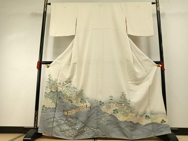 長閑やかさ屋御召しもの●晴れ晴れしい色留袖 絵描き物 刺しゅう 見晴らし文 暈し染め 金糸 正絹 珠玉 AABI2014fy