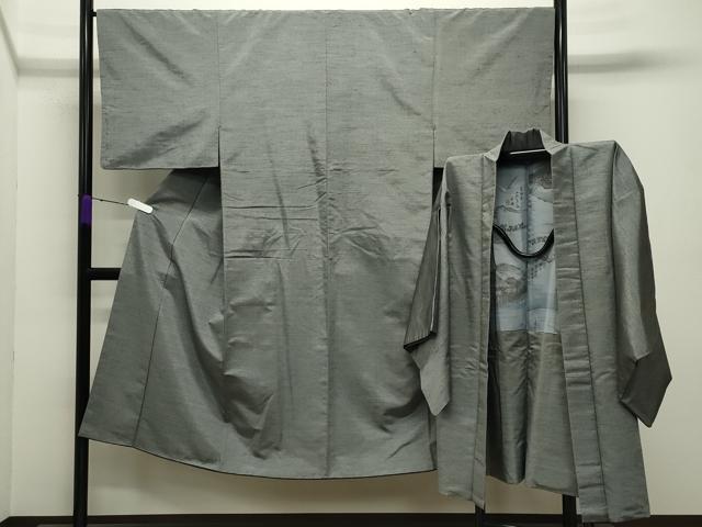 平和屋着物●男性　紬　アンサンブル　霞文　正絹　逸品　CABD8909gh｜平和屋