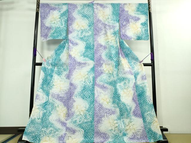 長閑やかさ屋御召しもの■御前上等 夏物 浴衣 有松鳴海絞り 水筋花文 暈し染め 綿 ロング丈 珠玉 DZAA8864kh5