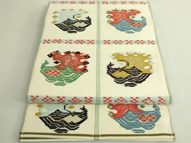 長閑やかさ屋中央局●最御前上等 龍村平蔵製 膜鳴楽器柄 本袋帯 甲比丹クジャク 現ナマ糸 珠玉 DZAB6926kh6