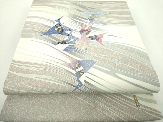 平和屋着物●塩瀬　九寸開き名古屋帯　作家物　流水花文　金彩　正絹　逸品　DABE5206ps｜平和屋