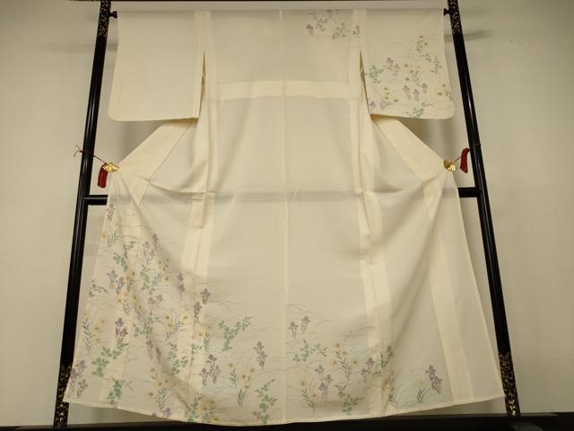 長閑やかさ屋御召しもの＊夏物 短い訪問着 絽 手書き 顕花植物文 正絹 珠玉 AABI7784jd