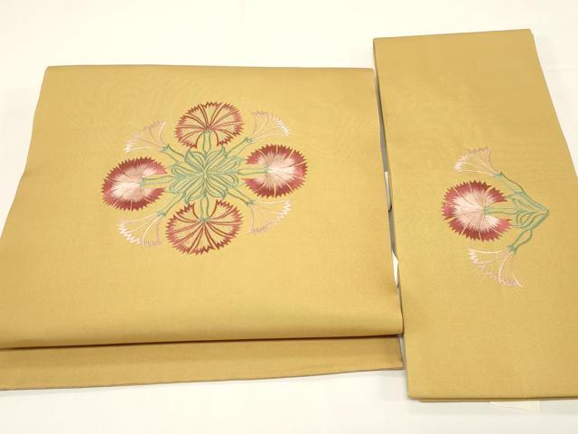 平和屋着物●塩瀬　つけ帯　総刺繍　草花文　金糸　正絹　逸品　CABD4362dy｜平和屋