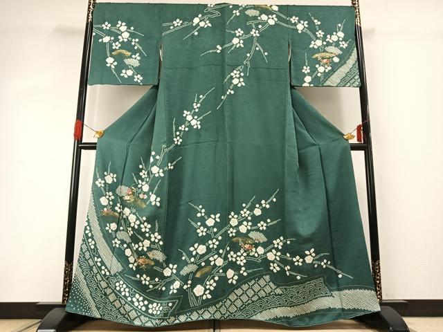 平和屋着物●訪問着　絞り　刺繍　地紙花蝶文　金糸　金彩　正絹　逸品　AABG4489fy｜平和屋