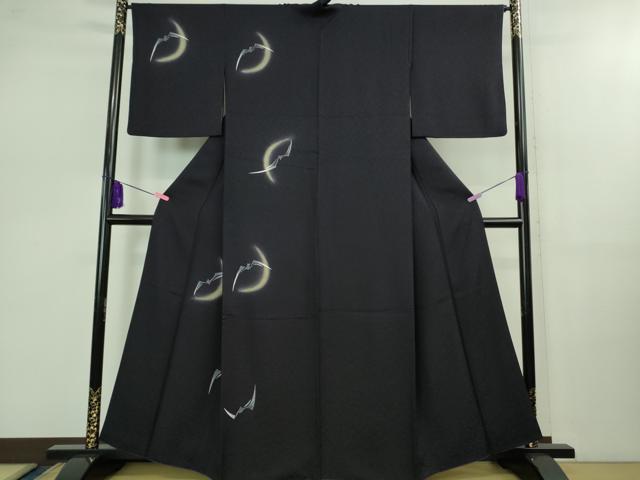 平和屋本店●極上　訪問着　コウモリ　三日月　鉄紺色地　暈し染め　金彩　逸品　DZAB0831kh5｜平和屋