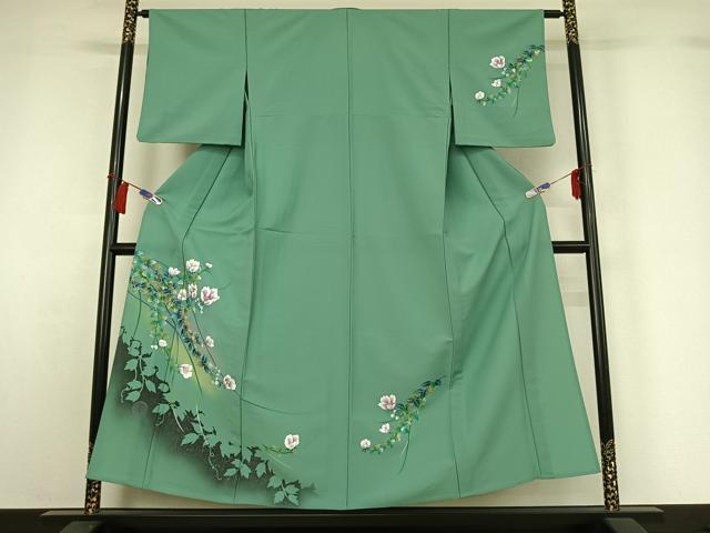 長閑やかさ屋御召しもの▽短い訪問着 単衣 被子植物文 暈し染め 現ナマ彩 洗える御召しもの AABH2286jh
