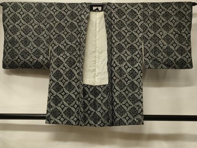 長閑やかさ屋御召しもの＃羽織 総絞り 花菱文 黒地 正絹 珠玉 CABF1472インチ