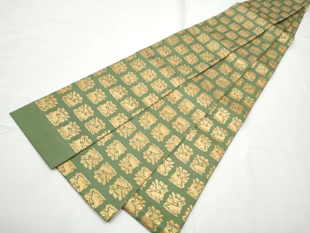 平和屋着物●名物裂一筋　西陣・あらいそ謹製　半幅帯　花兎　金糸　正絹　逸品　CABE0384hy｜平和屋