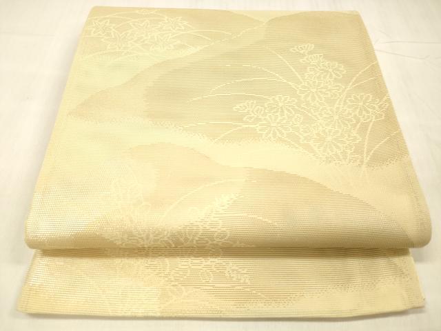 長閑やかさ屋お召しもの＊夏物 六通柄袋帯 顕花植物文 現ナマ糸 正絹 珠玉 DABE6060糎