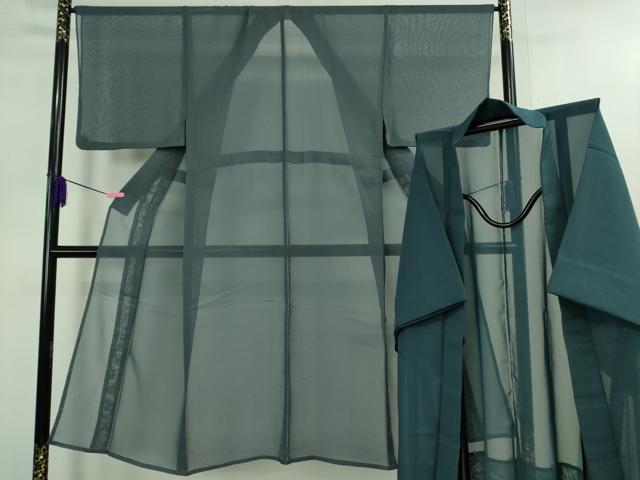 長閑やかさ屋中央局■御前上等 成人男性 色無地 合奏団 長羽織 紗 御召しもの:薄花色×長羽織:藍色 珠玉 DZAB0870kh5