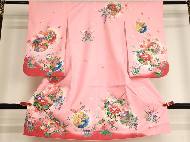 平和屋着物[]七五三　女の子　３歳　祝着　三つ身　雪輪花車文　暈し染め　金彩　AABI2746ja｜平和屋