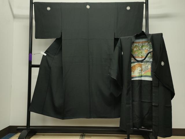 長閑やかさ屋御召しもの●成人男性 黒紋付 羽織書き割り 羽裏：龍 虎 正絹 珠玉 未当てはめる CABC8301gh