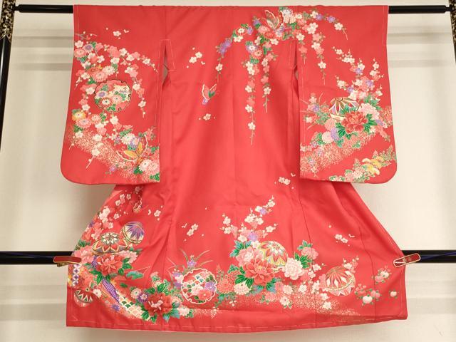 平和屋着物[]七五三　女の子　３歳　祝着　三つ身　手毬花蝶文　金彩　未使用　AABI2747ja｜平和屋
