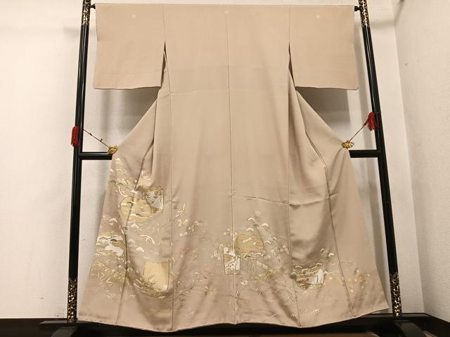平和屋着物●豪華色留袖　友禅　駒刺繍　松竹梅飛鶴風景草花文　金彩　正絹　逸品　AABI4848ph｜平和屋