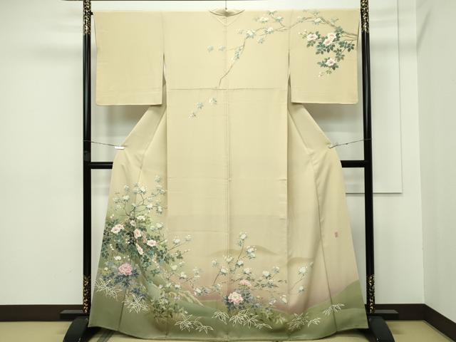 平和屋着物●極上　十日町友禅作家　阿部佳雪　訪問着　枝花文　新橋色地　逸品　DZAB3841kh6 楽天市場】平和屋本店□極上 十日町友禅作家 阿部佳雪 訪問着 草花文