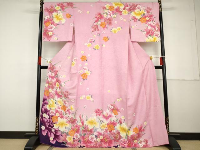 平和屋着物●Mami Seira Mika Syoko 訪問着 刺繍 草花文 暈し染め 金糸 金彩 暈し染め 金通し地 正絹 逸品 AABG6720cs|平和屋
