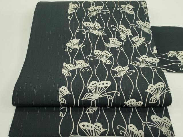長閑やかさ屋御召しもの＊夏物 九寸名古屋帯 絵書き物 伊勢型染 立涌舞蝶文 正絹 珠玉 未当て嵌める CABH5706rv