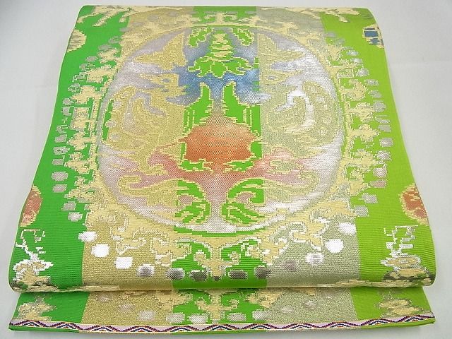 長閑やかさ屋中央局●最御膳上等 龍村平蔵製 本袋帯 円文白虎錦 現ナマ糸 珠玉3s3802