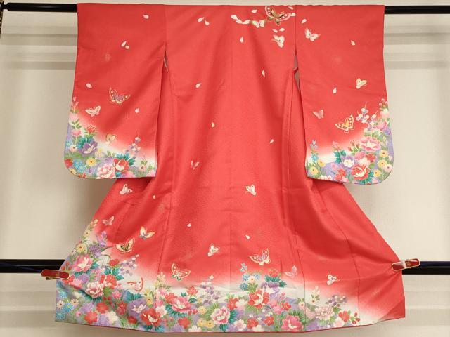 長閑やかさ屋御召しもの[]七五三 御嬢さん ３歳 祝着 参身 花蝶文 暈し染め 金彩 AABI2748ja