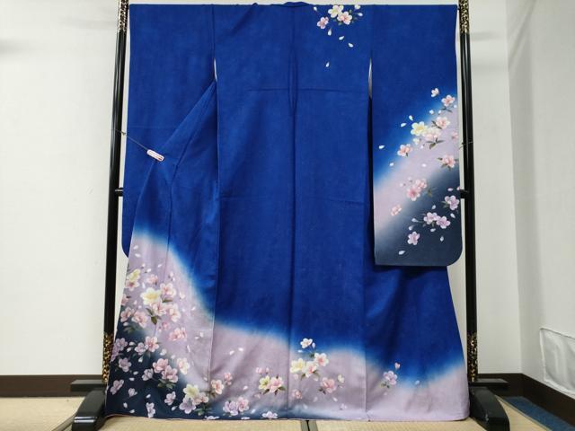 長閑やかさ屋御召しもの●晴れ晴れしい振袖 顕花植物文 暈し染め 金通し地 正絹 珠玉 CABG0405yc