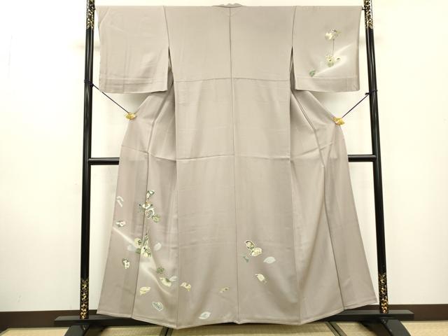 長閑やかさ屋御召しもの▽短い訪問着 単衣 駒刺しゅう 宝尽くし舞葉文 暈し染 金彩 正絹 珠玉 DABD5458鉄