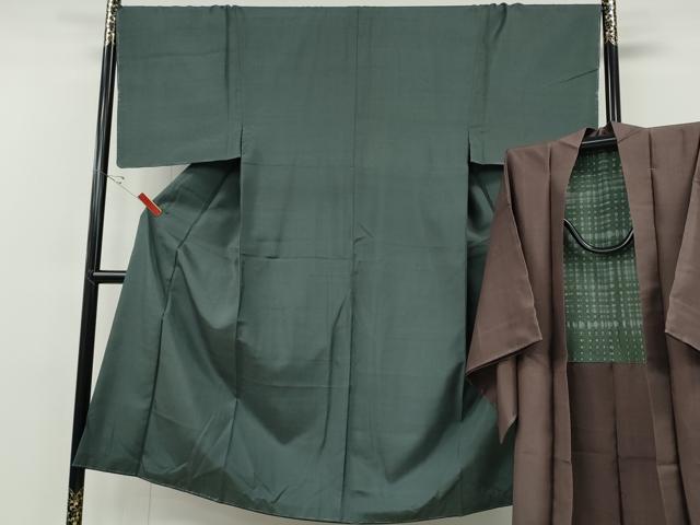 長閑やかさ屋御召しもの●成人男性 紬 羽織書き割り 御召しもの：錆鉄灰色色 羽織：煤竹色 正絹 珠玉 CABF3443ut