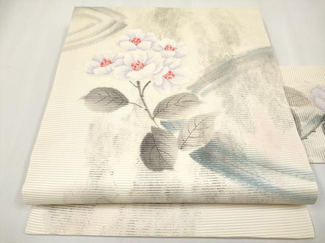 長閑やかさ屋御召しもの＊夏物 九寸名古屋帯 墨付き 枝花文 正絹 珠玉 CABH6111tx