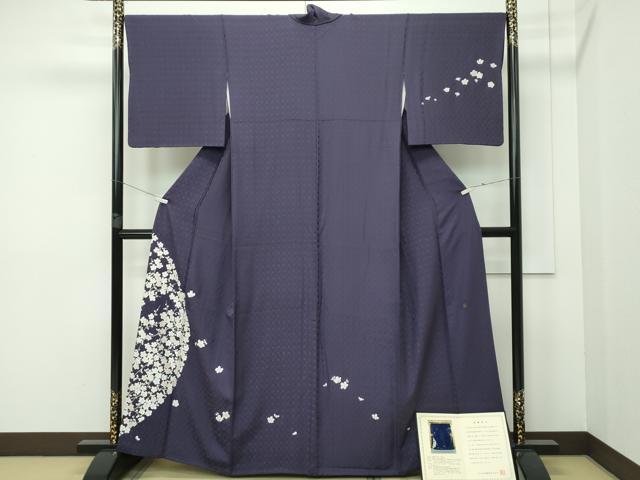 長閑やかさ屋中央局■御前上等 山口芸術布切れ 皇室 伊勢神宮御用 西陣織 短い訪問着 総刺しゅう 錦繍 枝花文 金糸 滅紫色地 小冊子付 珠玉 CZAA2358s5