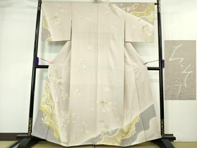 長閑やかさ屋中央局■限りない 打ち立てる460年・千總 短い訪問着 刺しゅう 吉祥花文 薄梅薄墨色地 金彩 松坂屋取りまわし 珠玉 未当てはめる DZAA4958kh5