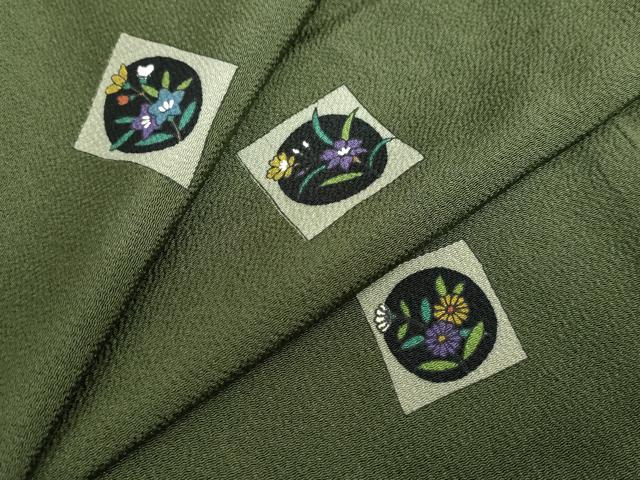 長閑やかさ屋御召しもの●御膳上等な小紋 色紙顕花植物文 鬼しぼクレープ 正絹 珠玉 DABF1203ud