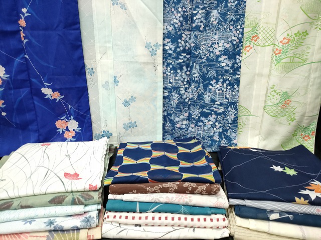 長閑やかさ屋中央局■夏物 小紋 絽 紗 洗える御召しもの まとめて20点 蝶 花柄 墨付き 着付ける能力のある過半数 se4039