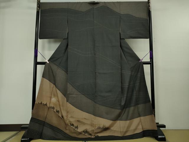長閑やかさ屋御召しもの●飛び切り 発祥地染大島紬 短い訪問着 背抜き仕立てもの シルクロード 駱駝 キャメル ロング丈 珠玉 DZAB6578kh6