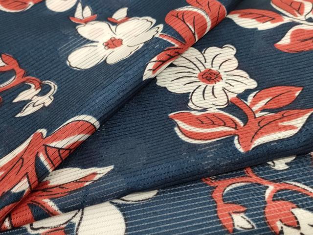 長閑やかさ屋御召しもの＊夏物 小紋 絽 顕花植物文 洗える御召しもの AABJ3303jd