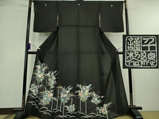 長閑やかさ屋中央局＊滅多に無い 夏物 打ち立てる460年・千總 黒留袖 絽 竹垣花文 金糸 ?島屋取りまわし 珠玉 DZAB3459kh6