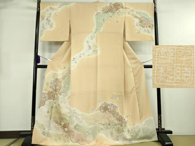 長閑やかさ屋中央局●御前上等 築き上げる460年・千總 短い訪問着 駒刺しゅう 道長正倉院花文 浅黄色地 暈し染め 大丸取りまわし 珠玉 DZAB4004kh6