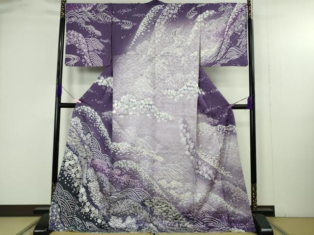 平和屋着物●極上　訪問着　立波花笹文　飛鶴地紋　暈し染め　ロング丈　逸品　新品　DZAB4938kh6｜平和屋