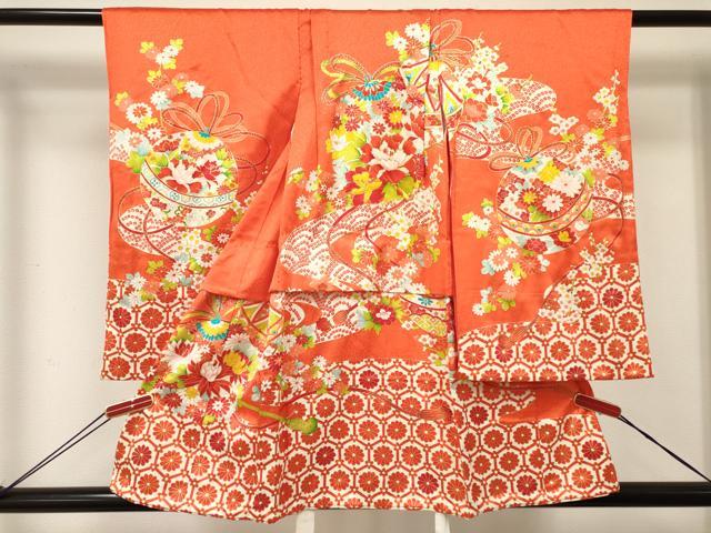 長閑やかさ屋御召しもの[]七五三 御嬢さん ３歳 祝着 参身 駒刺しゅう 鞠花文 金彩 珠玉 DABE7224ma