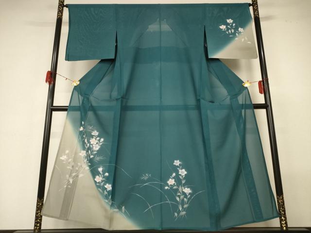 長閑やかさ屋御召しもの＊夏物 短い訪問着 絽 桔梗 暈し染め 正絹 珠玉 AABG7416jd