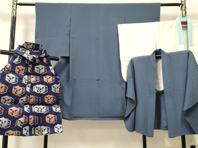 長閑やかさ屋お召しもの[]七五三 お坊っちゃん 祝着・羽織・長襦袢(無双仕立てもの)・行灯袴仕掛ける お召しもの御納戸色 珠玉 DABC5156ma