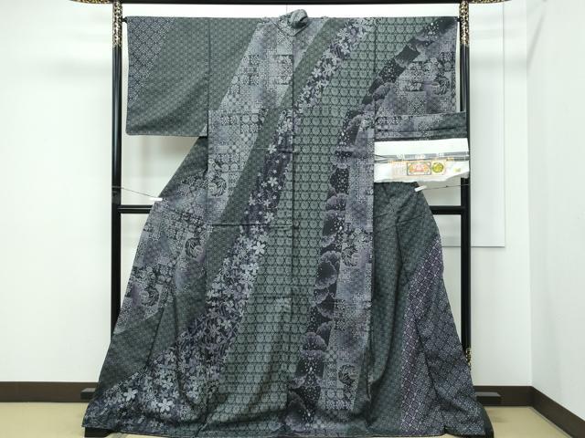 長閑やかさ屋御召しもの●飛び切り 短い訪問着 発祥地縞大島紬 泥染め 雪輪鳳凰吉祥花文 堀之内布切れ謹製 証紙付き添い人 珠玉 未当て嵌める CZAA5571s6