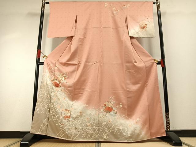 平和屋着物●訪問着 雪輪花文 暈し染め 金銀彩 正絹 逸品 AABH4763fy