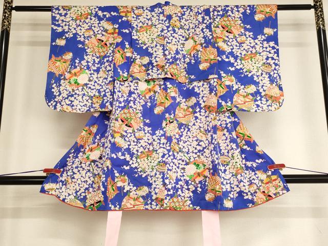 平和屋着物[]七五三　女の子　３歳　祝着　三つ身　糸巻き花文　金彩　正絹　逸品　AABG3202ja｜平和屋