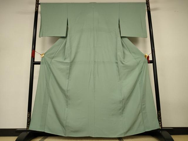 長閑やかさ屋御召しもの＊夏物 色無地 絽 ワサビ色 正絹 珠玉 AABJ3322jd